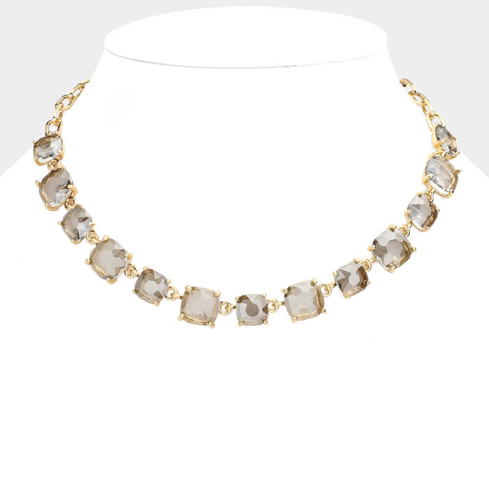 Cushion Square Stone Link Evening Necklace: AB,Blue