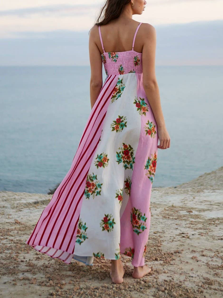 Resort Slip Blossoms Print Maxi Dress: Green / XL