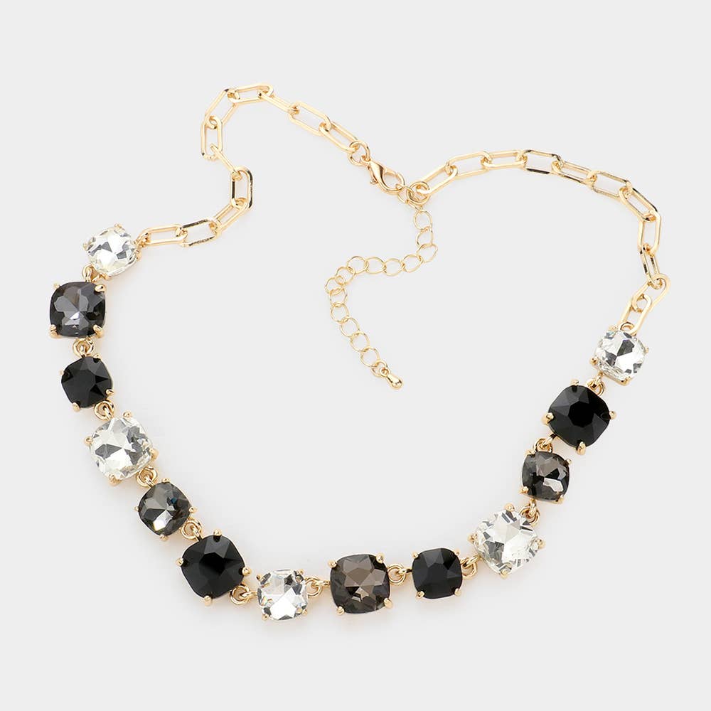 Cushion Square Stone Link Evening Necklace: AB,Blue