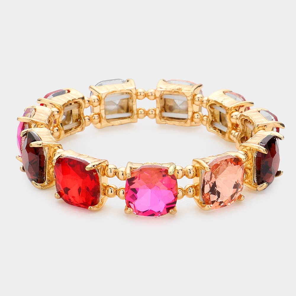 Cushion Square Stone Stretch Evening Bracelet: BLUE MULTI