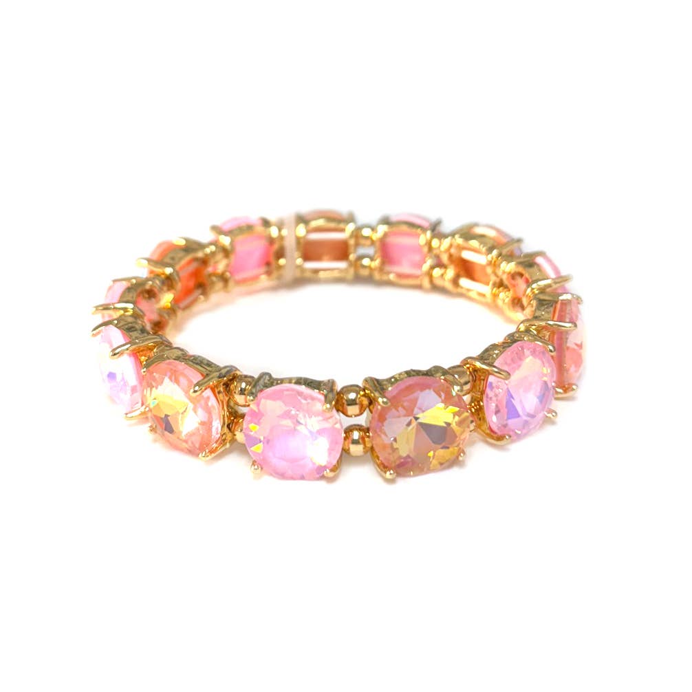 Round Cut Glass Stretch Bracelet: NEON MINT AB
