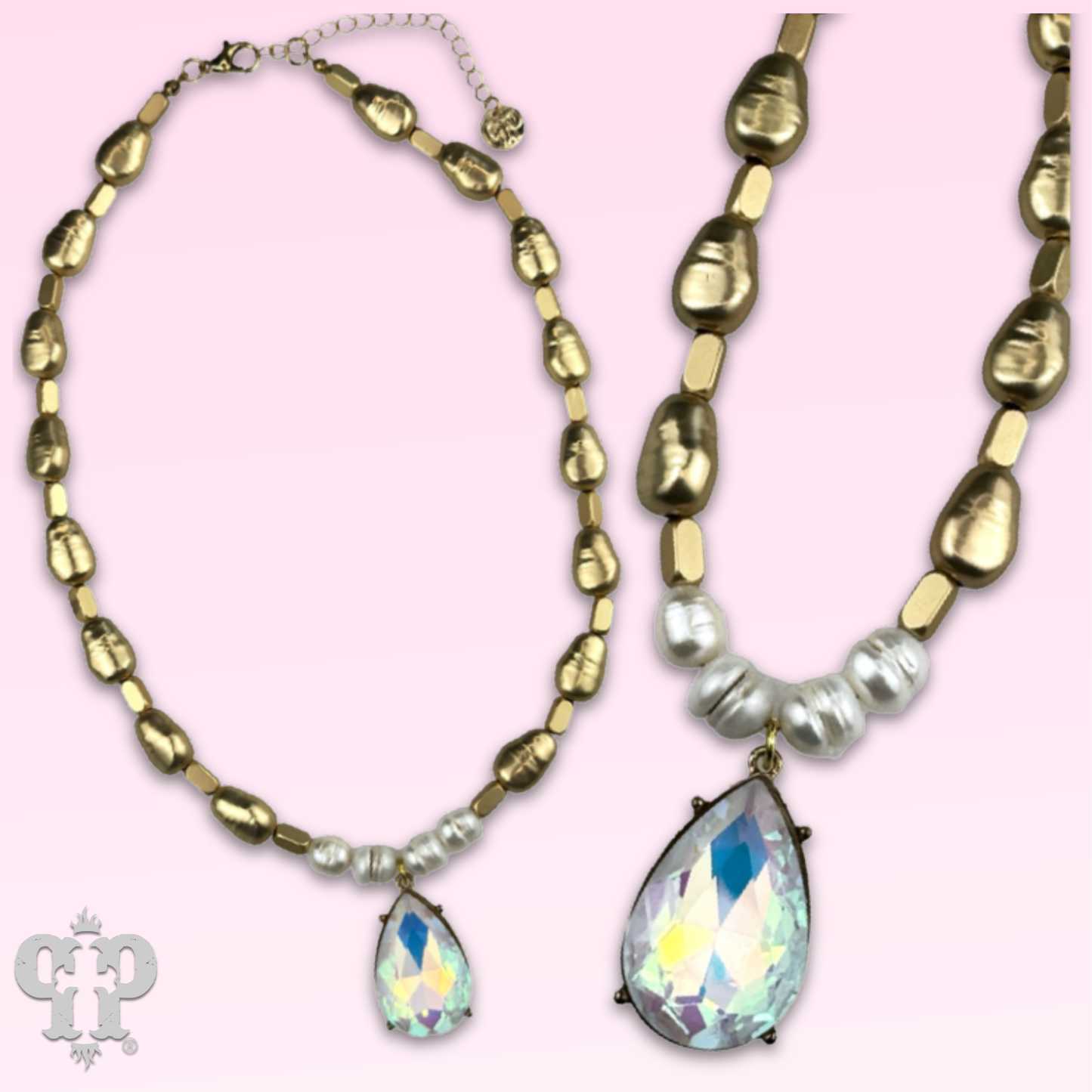 Gold and pearl bead necklace with pendant - LC: Gold