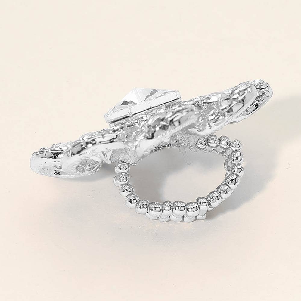 Floral Stone Accent Stretch Statement Ring: Lavender