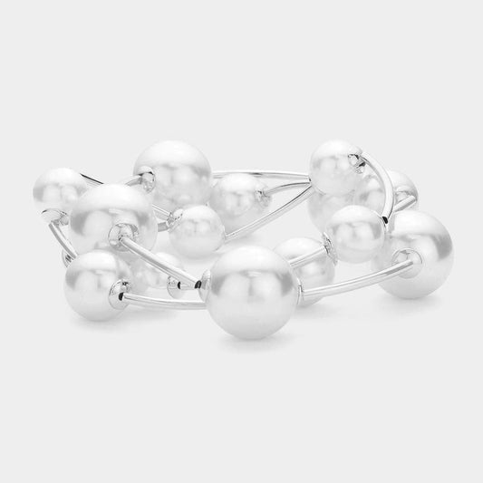 3PCS - Pearl Stretch Multi Layered Bracelets: Silver