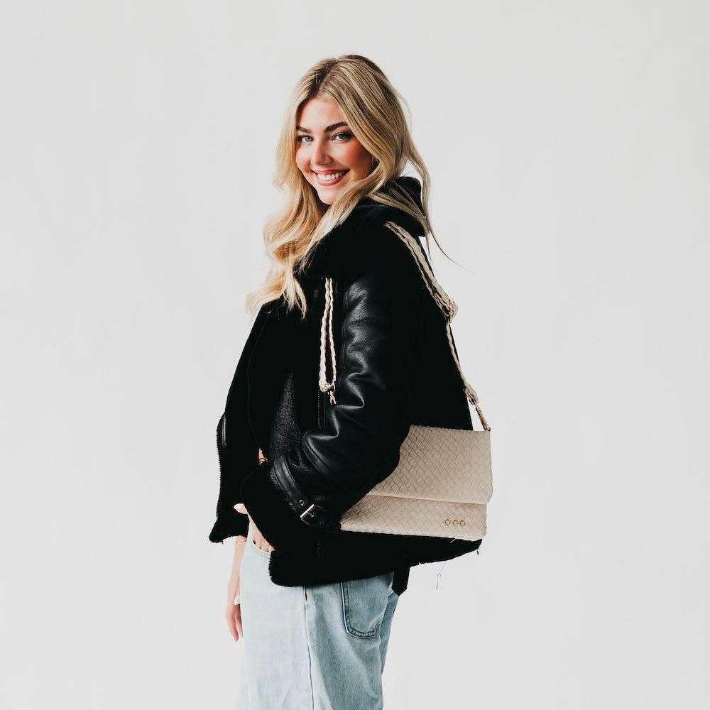 Wrenlee Woven Flap Crossbody: Brown