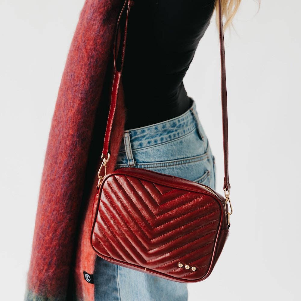 Coco Quilted Camera Crossbody Bag: Taupe