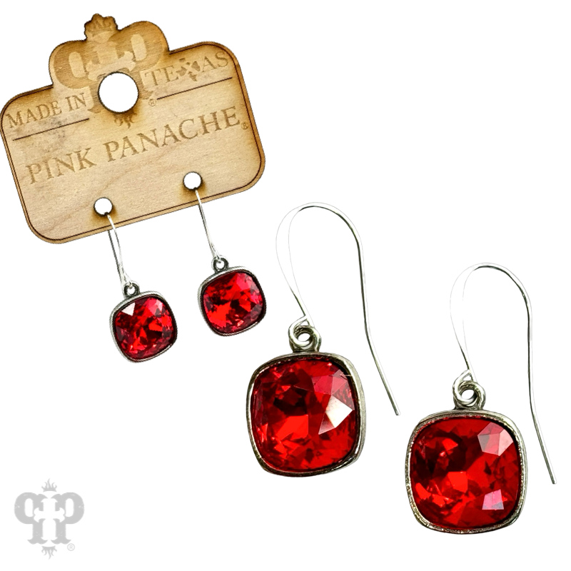 Austrian square crystal hook earring, 12mm: Clear/Bronze