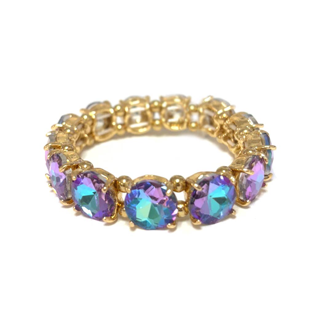 Round Cut Glass Stretch Bracelet: NEON MINT AB