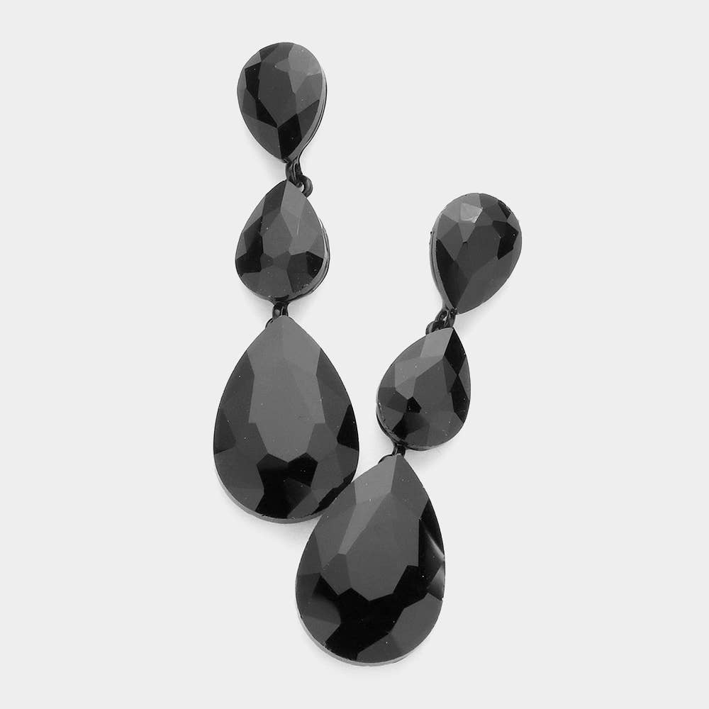 Triple Glass Crystal Teardrop Evening Earrings: Vitrail