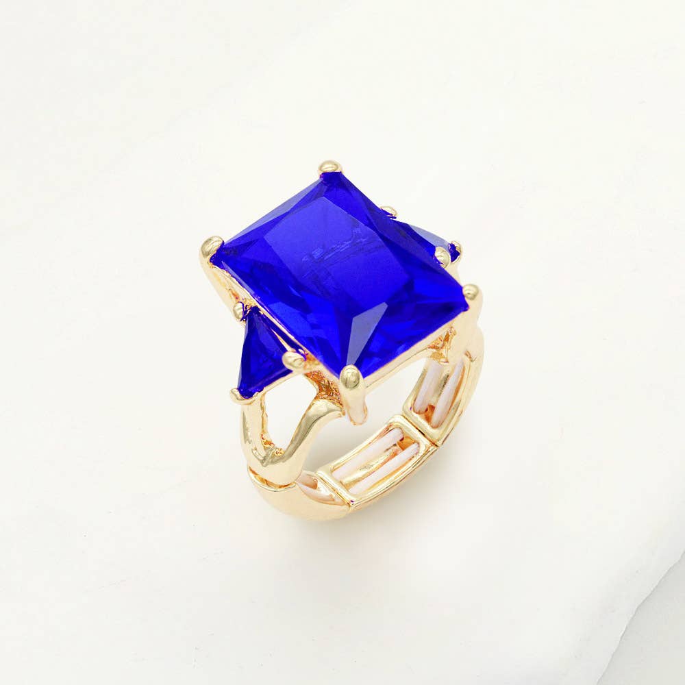 Rectangle Crystal Stretch Ring: Pink