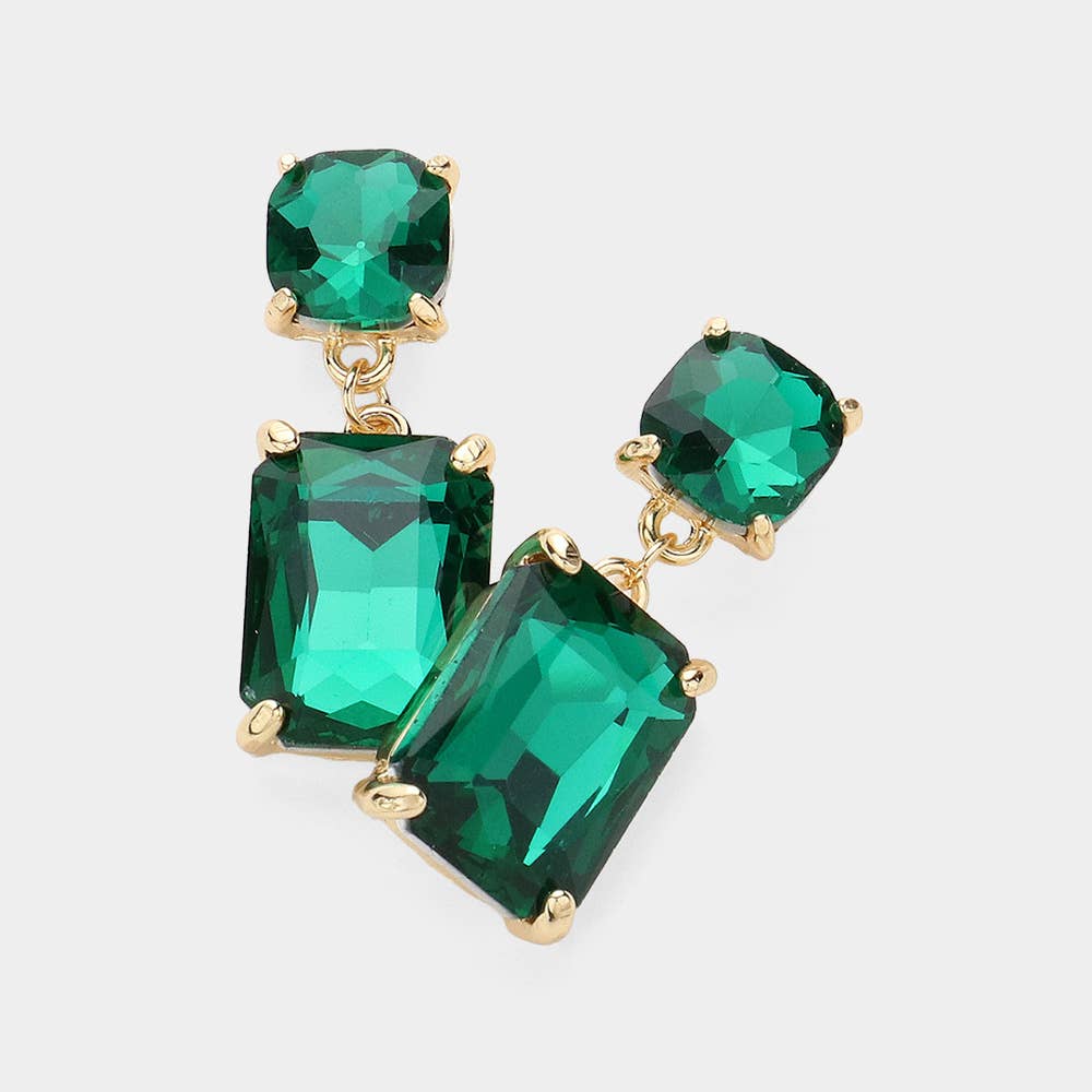 Square Rectangle Glass Stone Link Dangle Evening Earrings: G-PK-AB