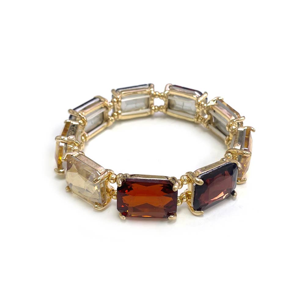 Rectangular Glass Crystal Linked Stretch Bracelet: NEON-FUCHSIA