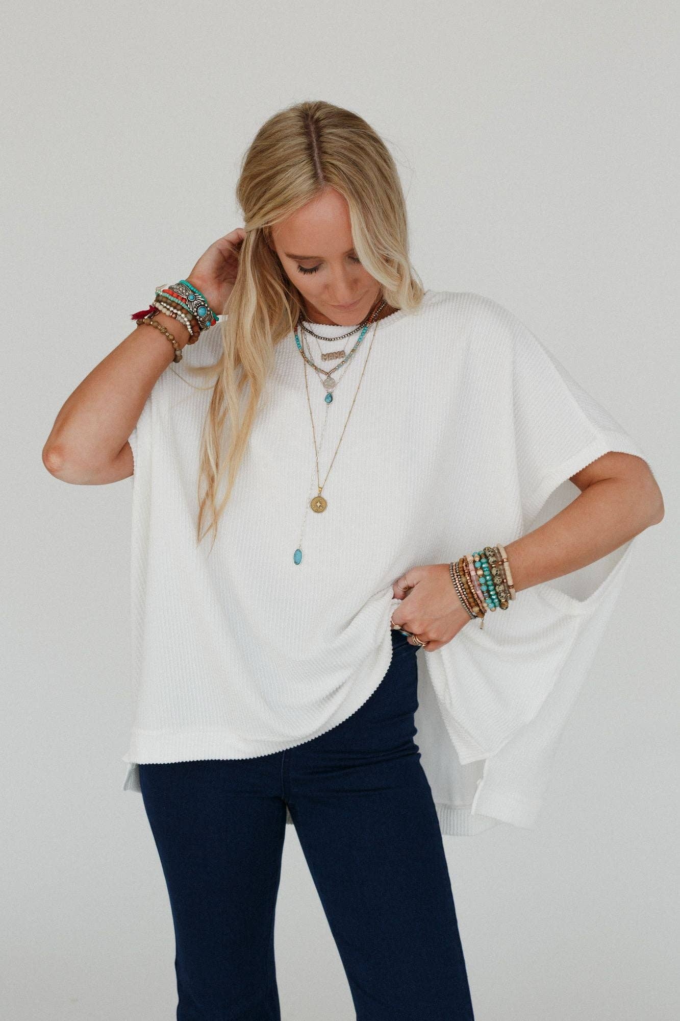 Moon Glow Texture Knit Top - Off White: M