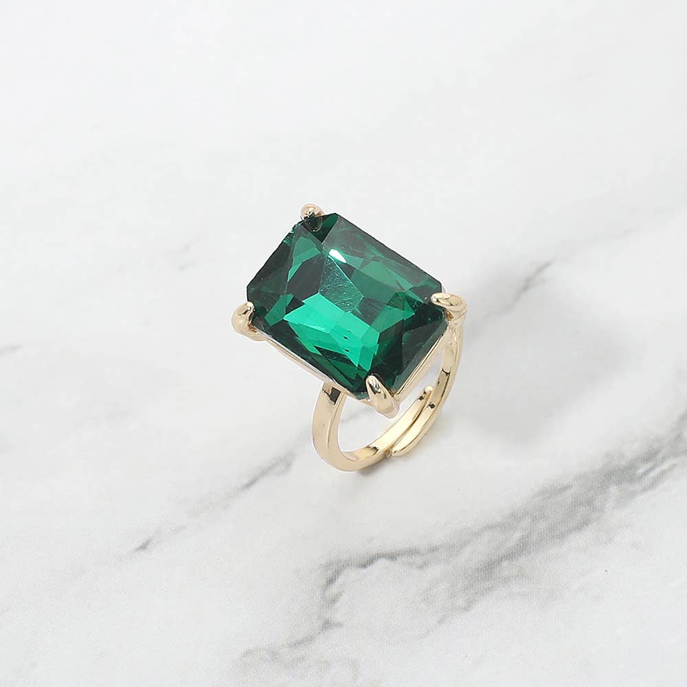 Bold Emerald Cut Stone Cluster Accent Adjustable Ring: AB,Blue