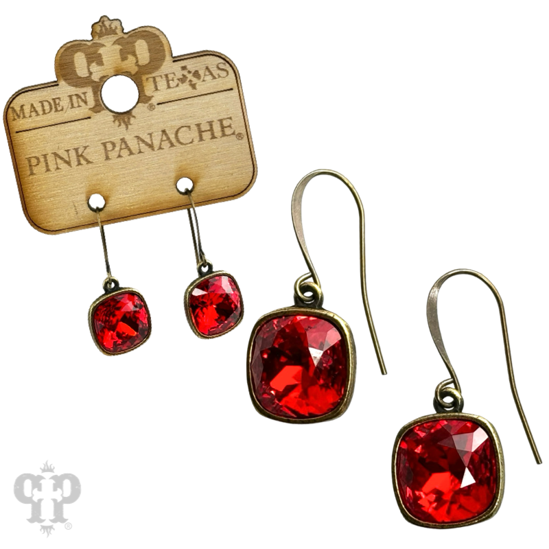 Austrian square crystal hook earring, 12mm: Clear/Bronze