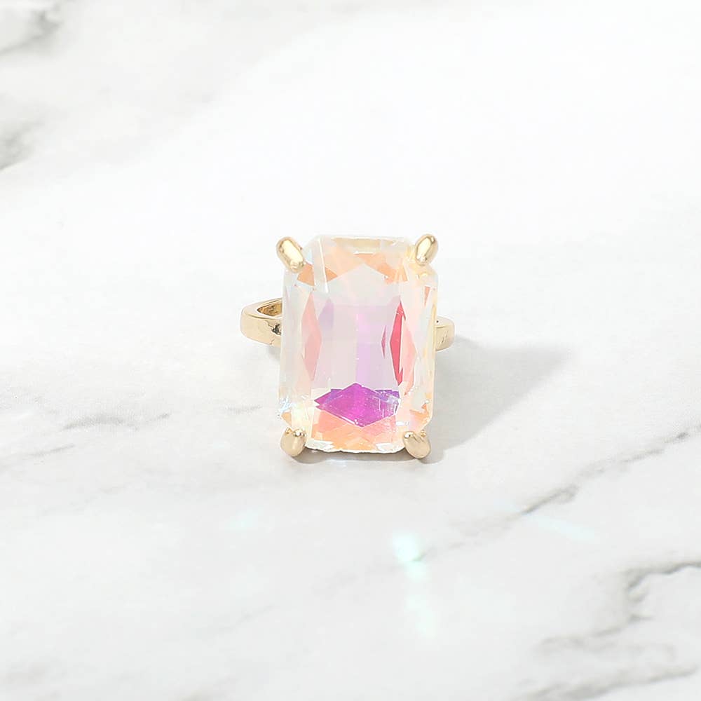 Bold Emerald Cut Stone Cluster Accent Adjustable Ring: AB,Blue