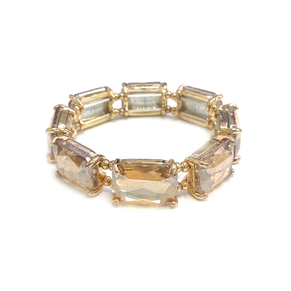 Rectangular Glass Crystal Linked Stretch Bracelet: NEON-FUCHSIA