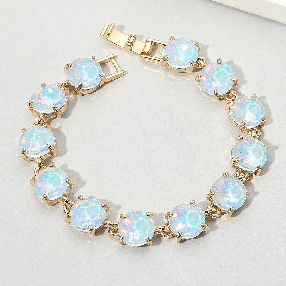 American USA Round Stone Link Evening Bracelet: AB,Multi