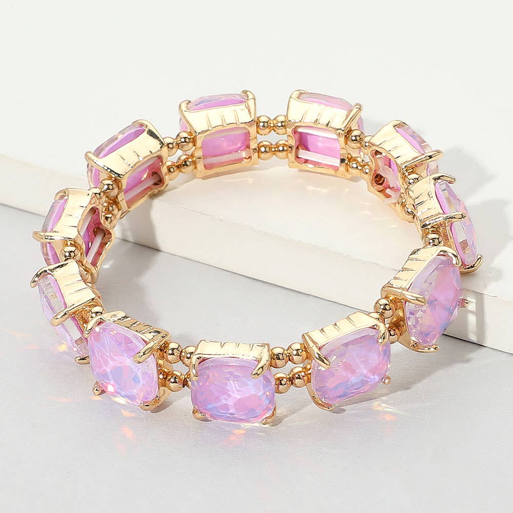 Cushion Square Stone Stretch Evening Bracelet: 2 WHITE AB