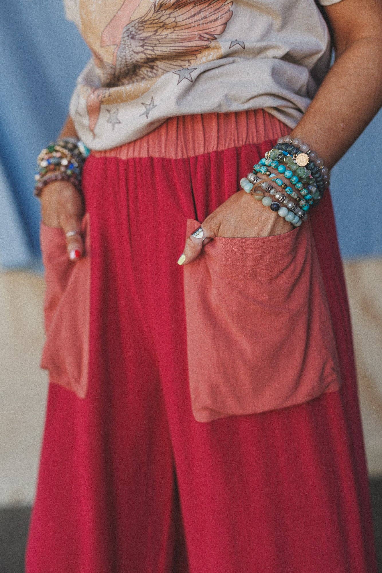 No Rush Wide Leg Pants - Terracotta Multi: Red / L