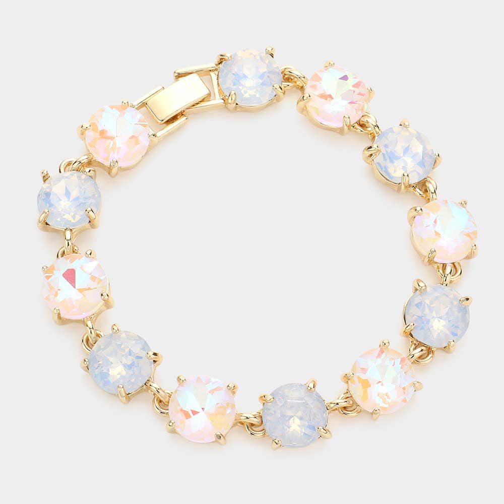 American USA Round Stone Link Evening Bracelet: AB,Multi