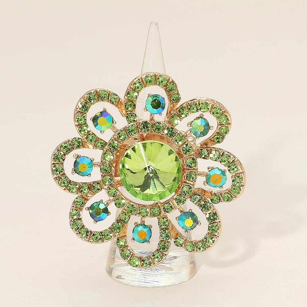 Floral Stone Accent Stretch Statement Ring: AB,Silver