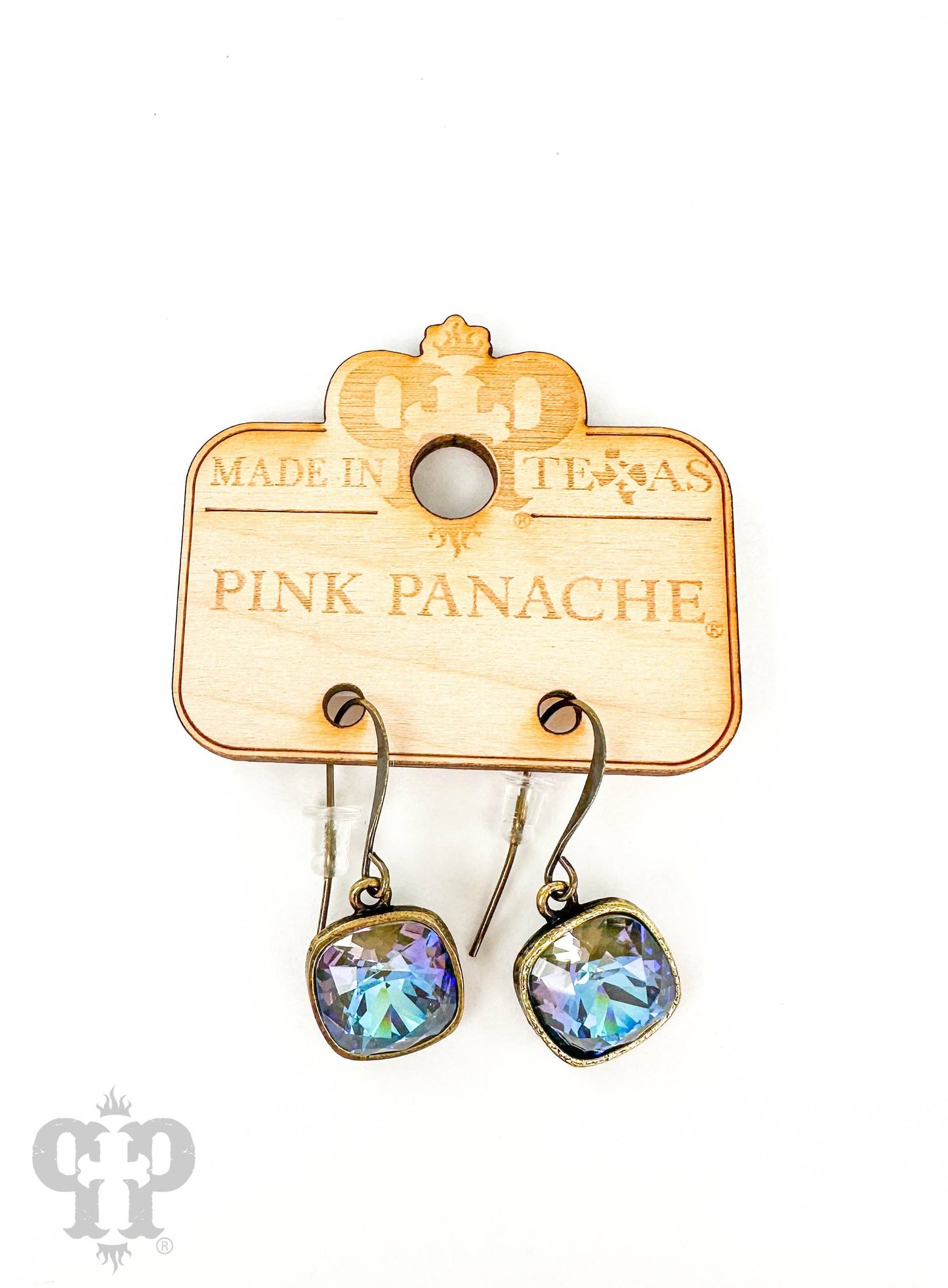 Austrian square crystal hook earring, 12mm: Clear/Bronze