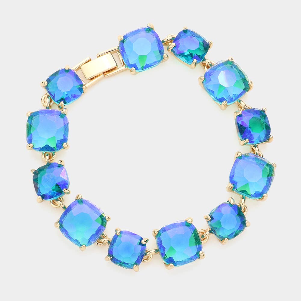 Cushion Square Stone Link Evening Bracelet: BL-AB