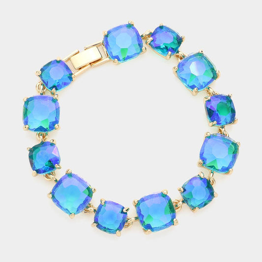 Cushion Square Stone Link Evening Bracelet: BL-AB
