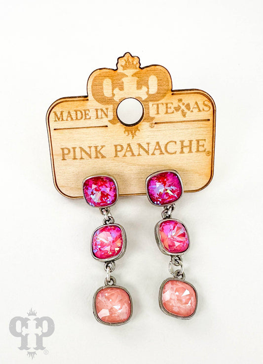 Triple Austrian crystal drop earring: Pink/Silver