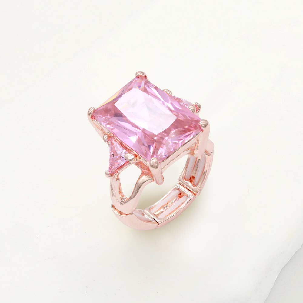 Rectangle Crystal Stretch Ring: Pink