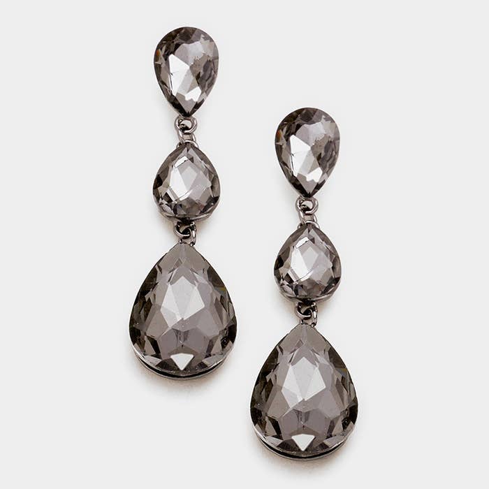 Triple Glass Crystal Teardrop Evening Earrings: Pink