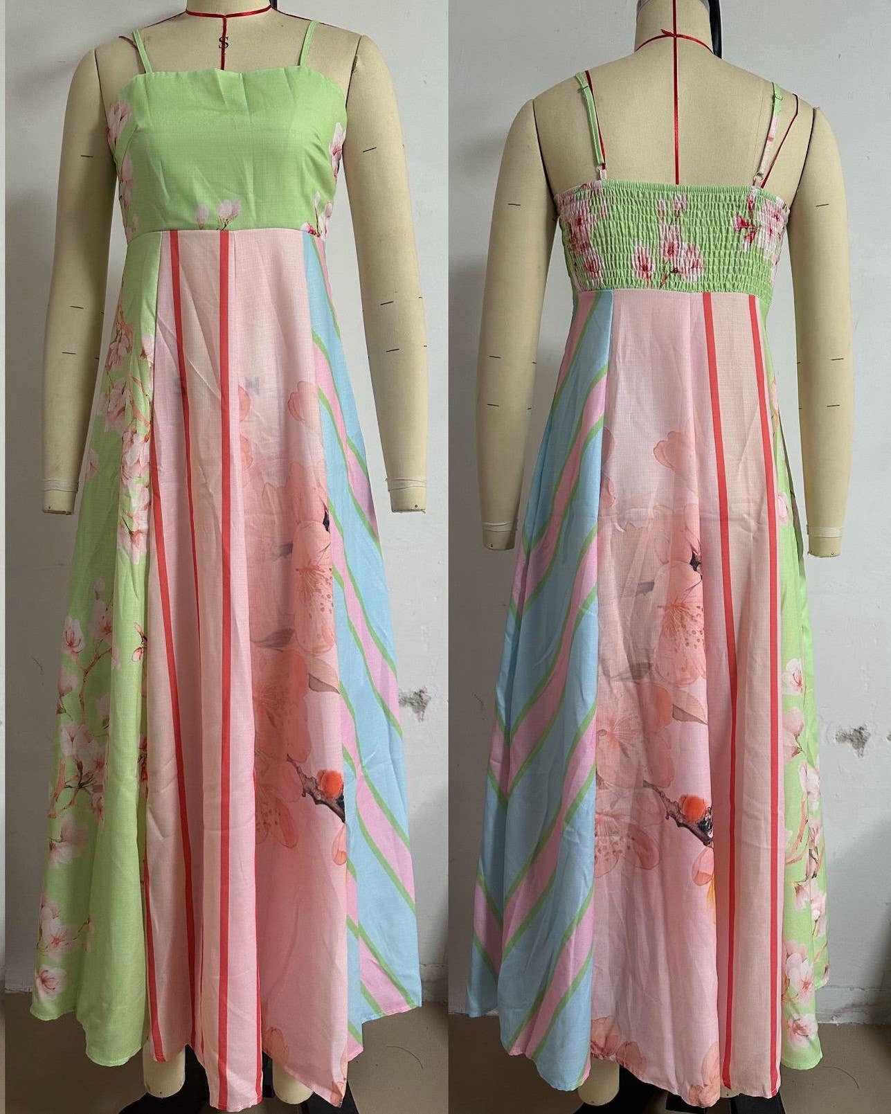 Resort Slip Blossoms Print Maxi Dress: Green / M
