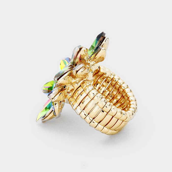 Marquise Crystal Cluster Stretch Ring: Vitrail Medium