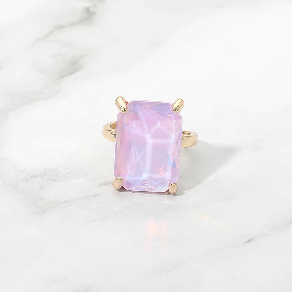 Bold Emerald Cut Stone Cluster Accent Adjustable Ring: AB,Blue