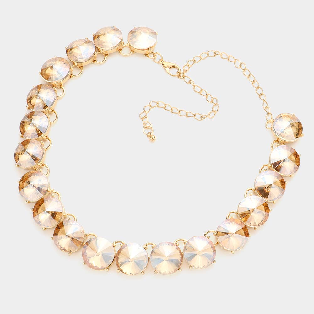 Round Stone Link Evening Necklace: AB,Silver