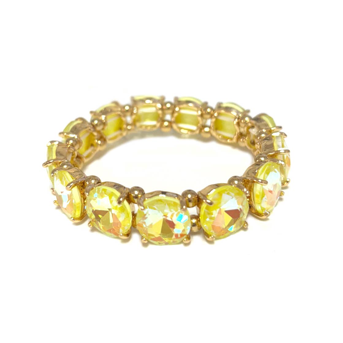 Round Cut Glass Stretch Bracelet: NEON MINT AB