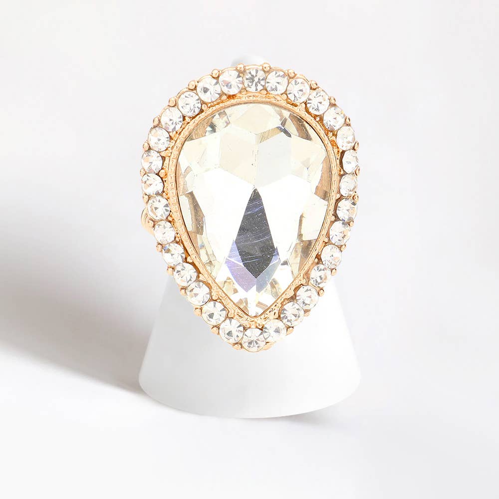 Crystal rhinestone teardrop stretch cocktail ring: Red