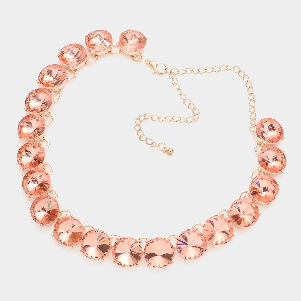 Round Stone Link Evening Necklace: AB,Silver