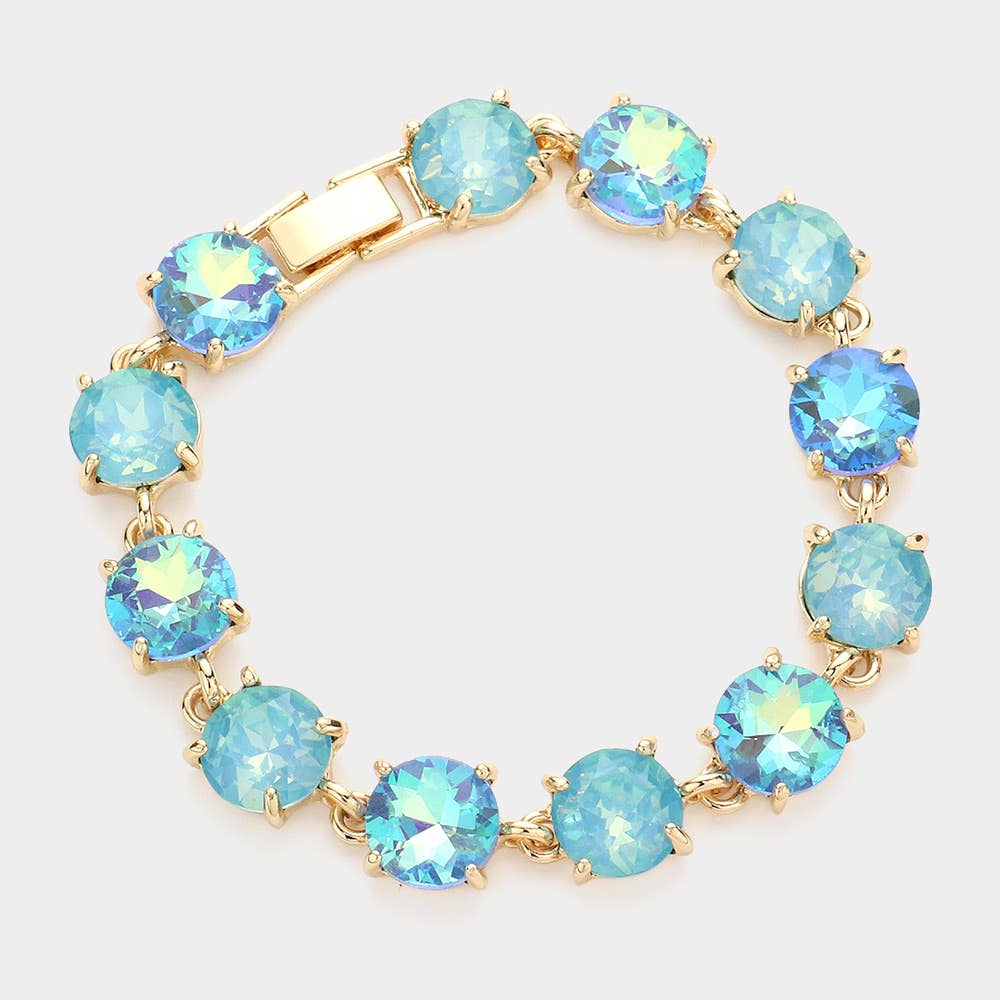 American USA Round Stone Link Evening Bracelet: AB,Multi