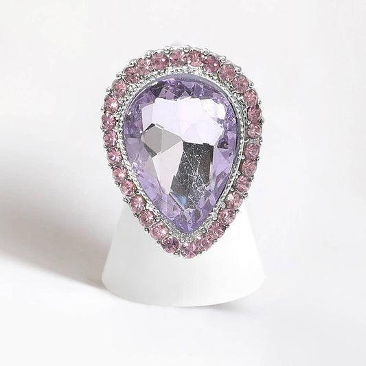 Crystal rhinestone teardrop stretch cocktail ring: Lavender