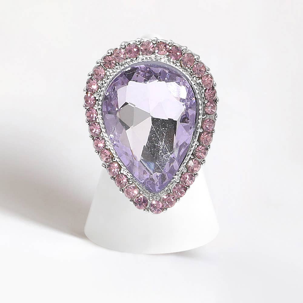Crystal rhinestone teardrop stretch cocktail ring: Blue Zircon