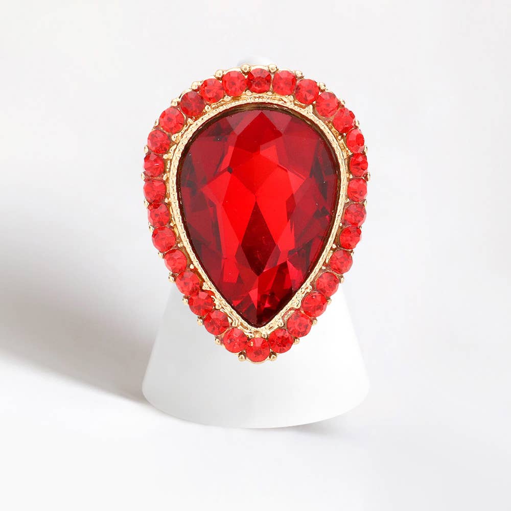 Crystal rhinestone teardrop stretch cocktail ring: Gold