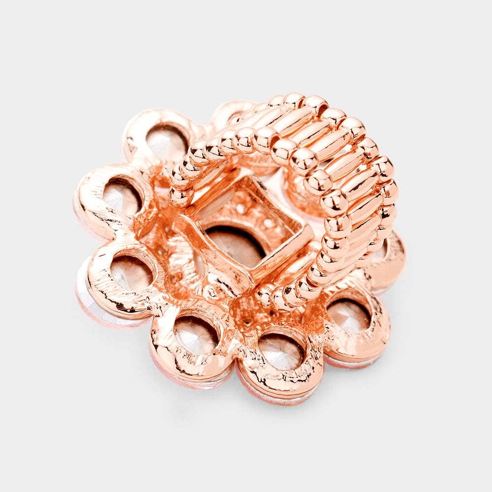 Round Crystal Flower Stretch Ring: Pink&Green