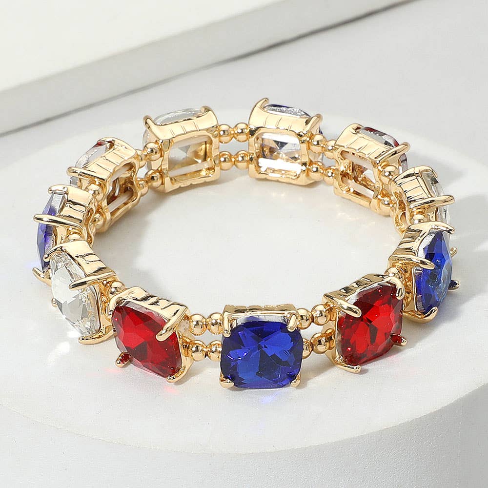 Cushion Square Stone Stretch Evening Bracelet: PK-AB