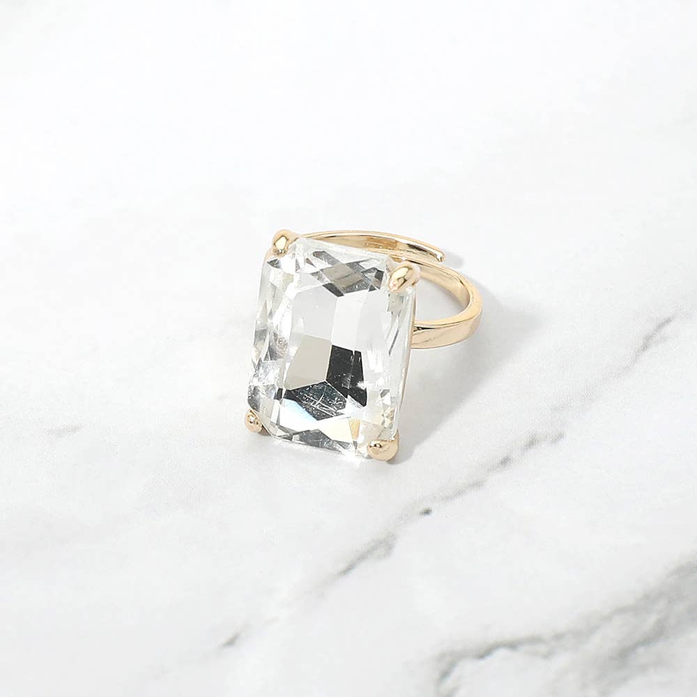 Bold Emerald Cut Stone Cluster Accent Adjustable Ring: AB,Blue