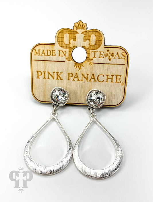 Textured teardrop earring, Austrian crystal: Silver