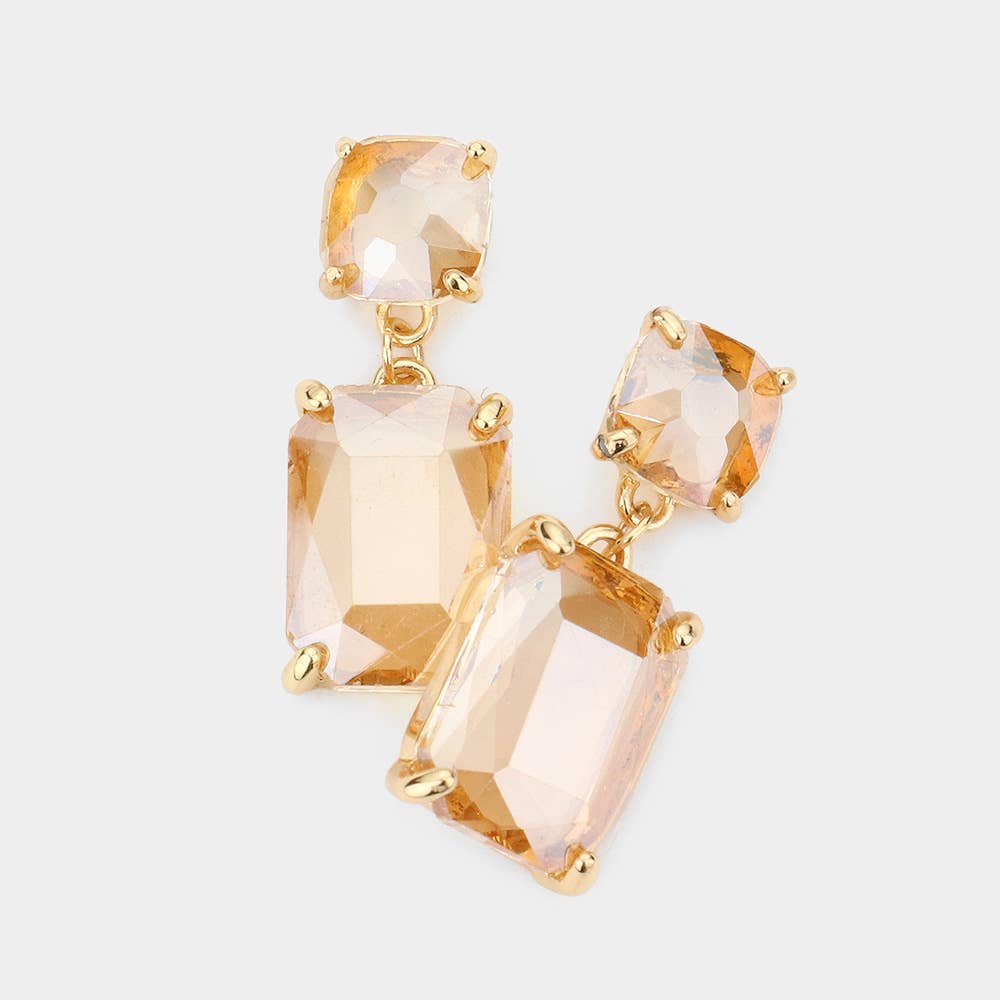 Square Rectangle Glass Stone Link Dangle Evening Earrings: G-WT-AB