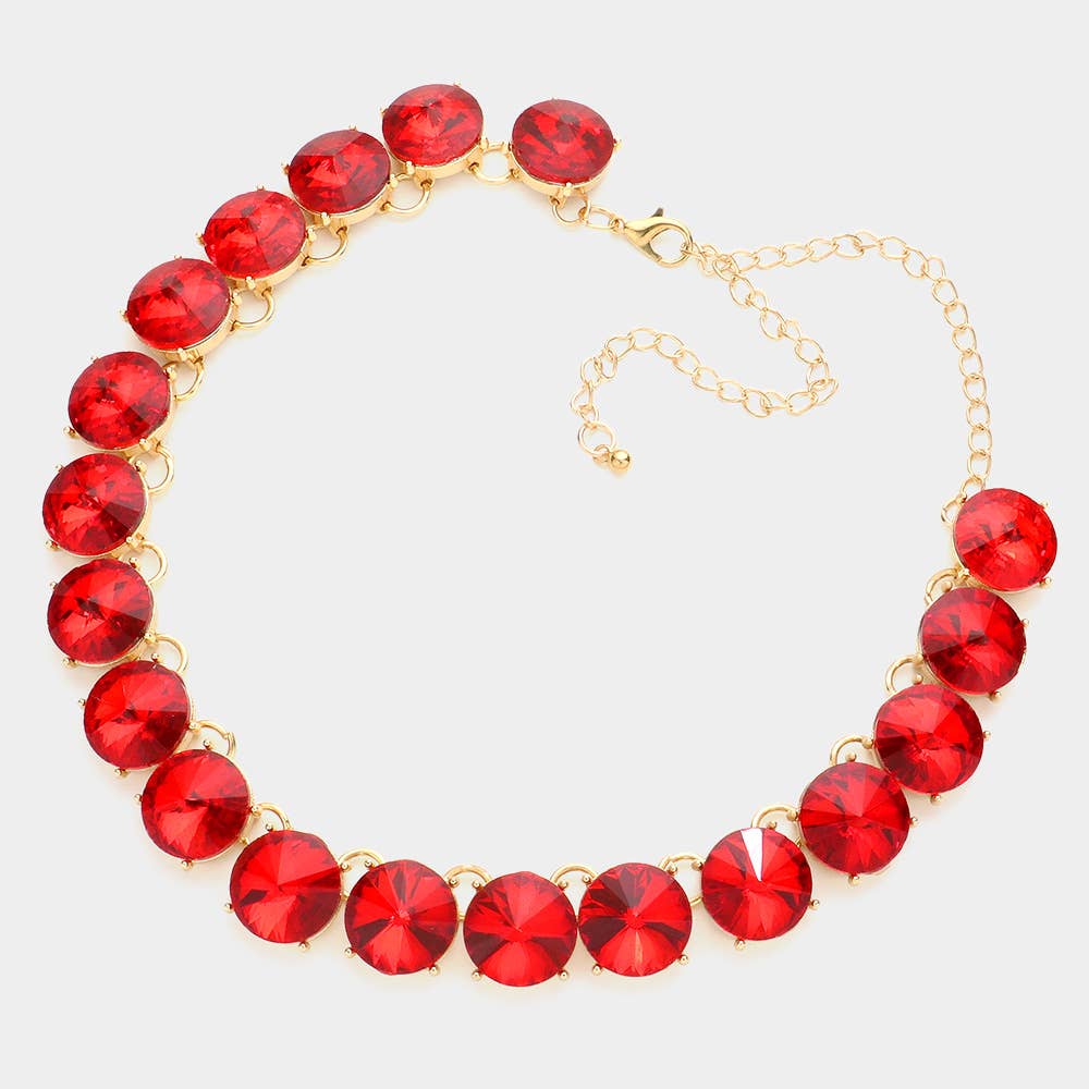 Round Stone Link Evening Necklace: AB,Silver