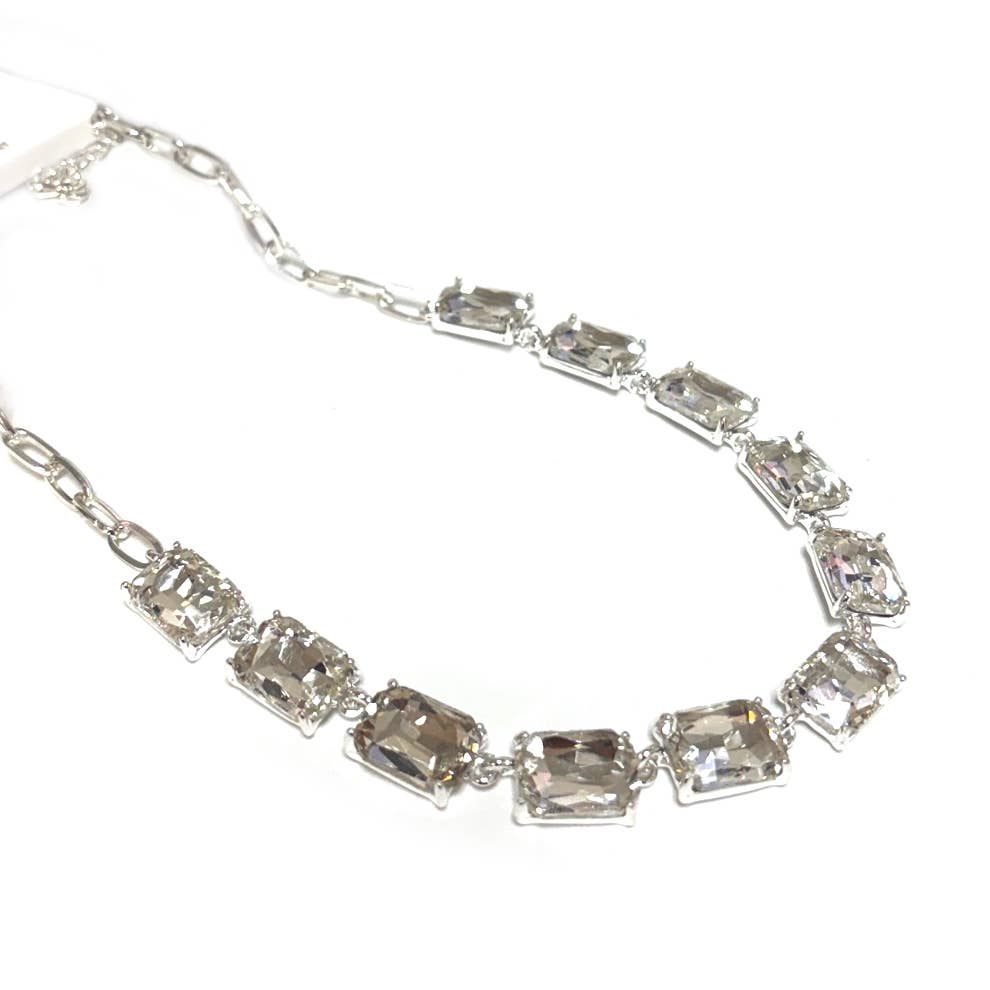Rectangle Crystal Glass Linked Statement Chain Necklace : Neon Multi